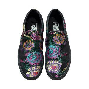 Vans Shoes Womens Size 10 Festival Black Floral Embroidered Slip On Loafer